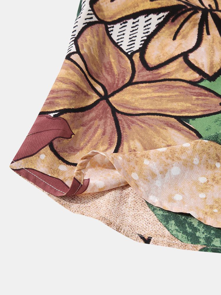 Camisas De Manga Corta Casuales Con Estampado De Plantas Tropicales Para Hombre