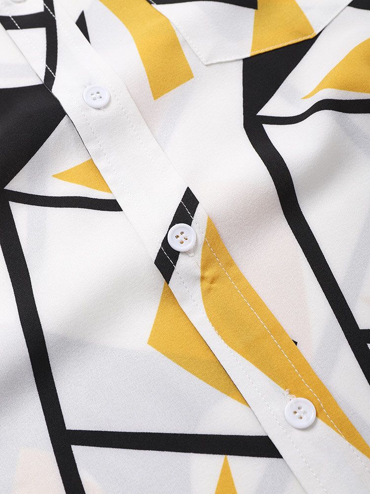 Camisas De Manga Corta Con Botones Con Estampado De Geometría Para Hombre