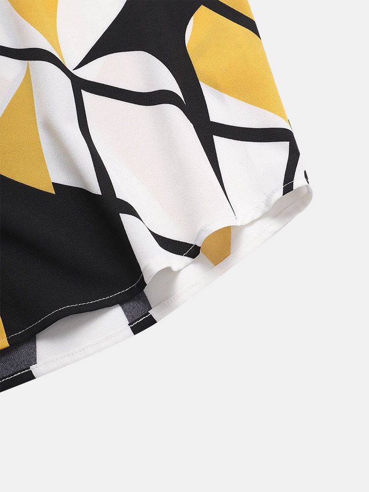 Camisas De Manga Corta Con Botones Con Estampado De Geometría Para Hombre