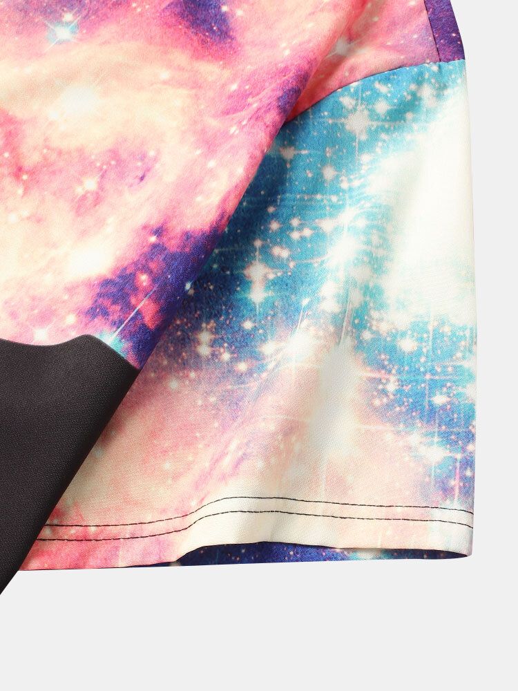 Camisas De Manga Corta Con Botones Y Estampado De Galaxias Y Astronautas Para Hombre