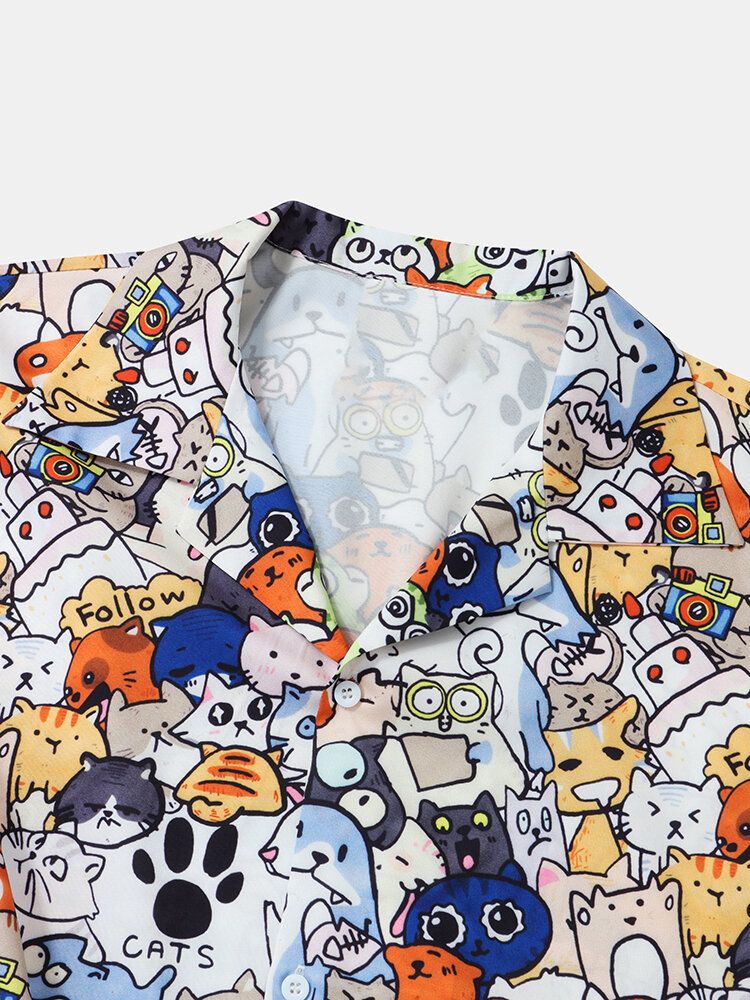 Camisas De Manga Corta Con Cuello Reverente Con Estampado De Dibujos Animados Divertidos Para Hombre