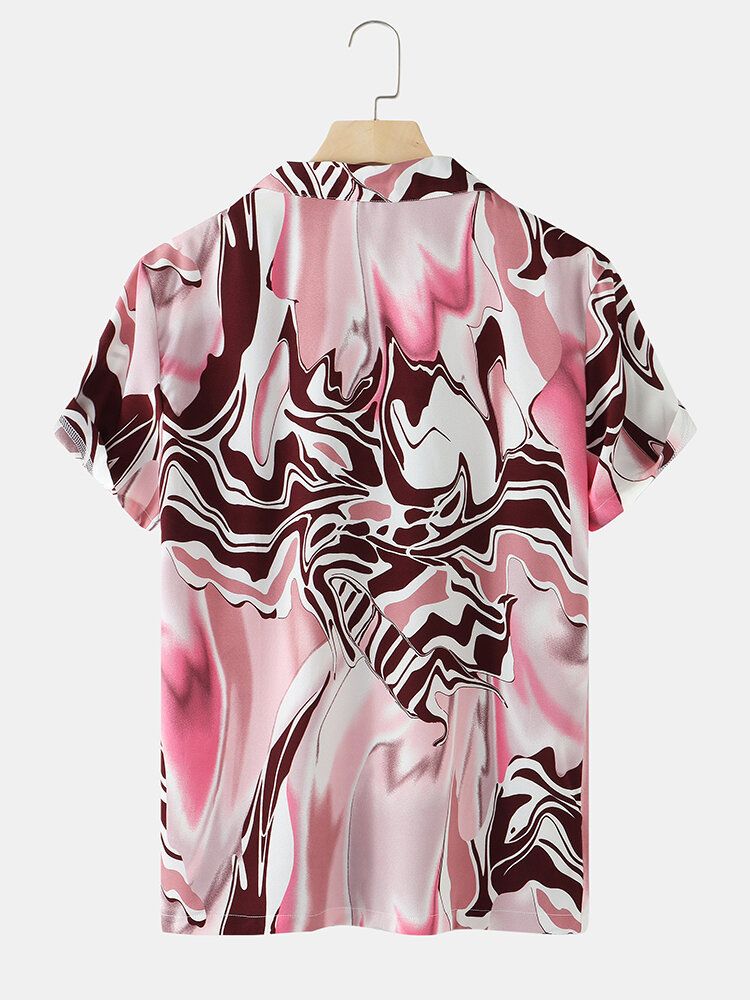 Camisas De Manga Corta Con Cuello Reverente Y Estampado Abstracto Para Hombre