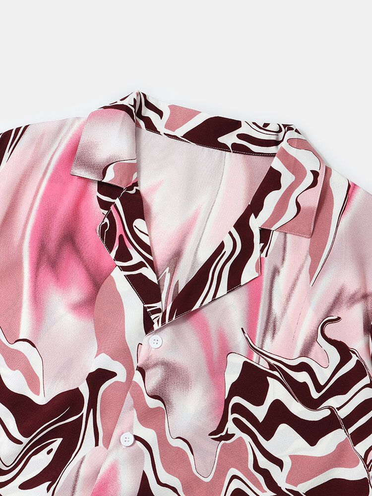 Camisas De Manga Corta Con Cuello Reverente Y Estampado Abstracto Para Hombre