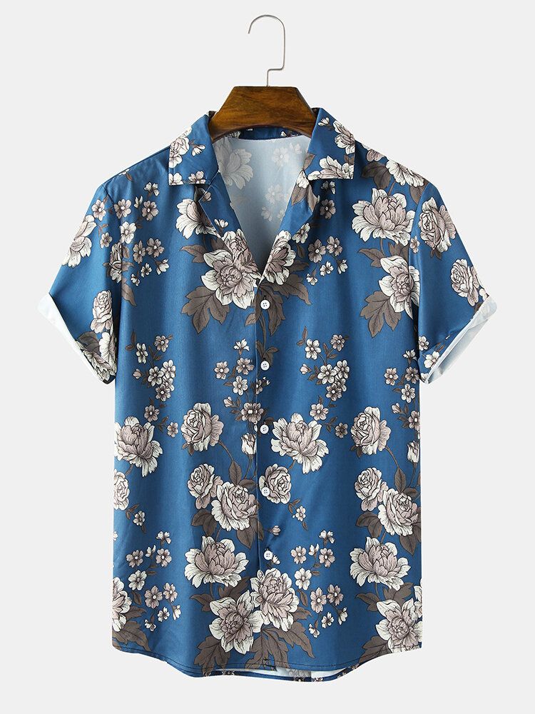 Camisas De Manga Corta Con Cuello Reverente Y Estampado Floral Informal Para Hombre