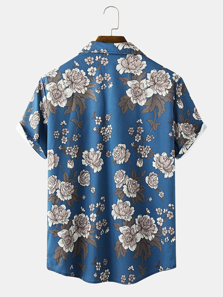 Camisas De Manga Corta Con Cuello Reverente Y Estampado Floral Informal Para Hombre