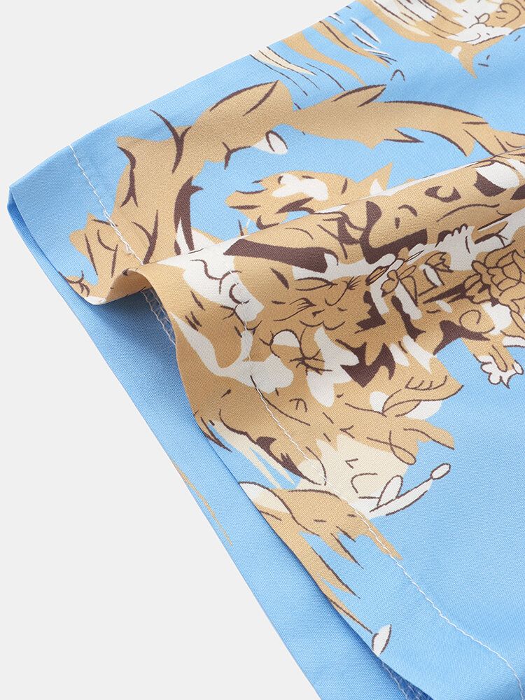 Camisas De Manga Corta Con Cuello Reverente Y Estampado De Paisaje Estilo Hawaiano Para Hombre