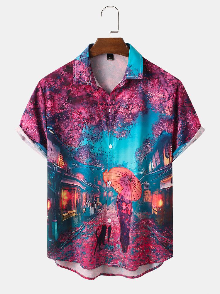 Camisas De Manga Corta Con Estampado De Figura De Paisaje Informal Para Hombre