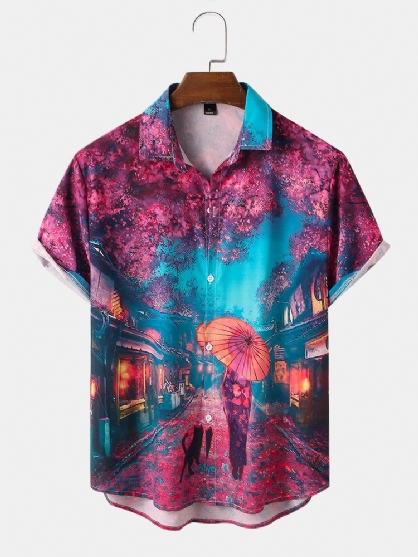 Camisas De Manga Corta Con Estampado De Figura De Paisaje Informal Para Hombre