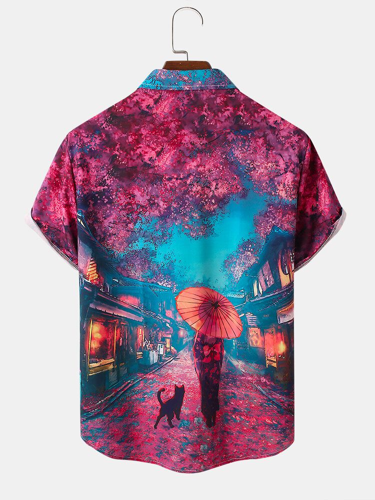 Camisas De Manga Corta Con Estampado De Figura De Paisaje Informal Para Hombre