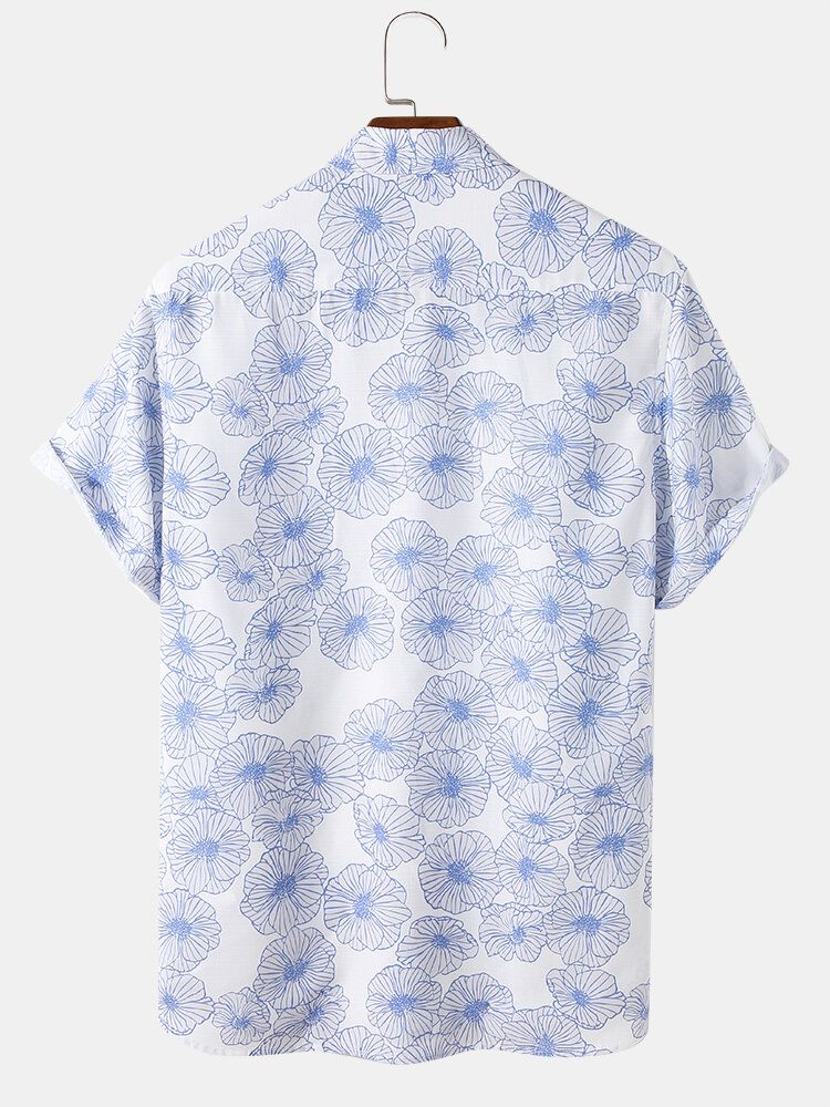 Camisas De Manga Corta Con Estampado Floral Para Hombre Y Bolsillo En El Pecho