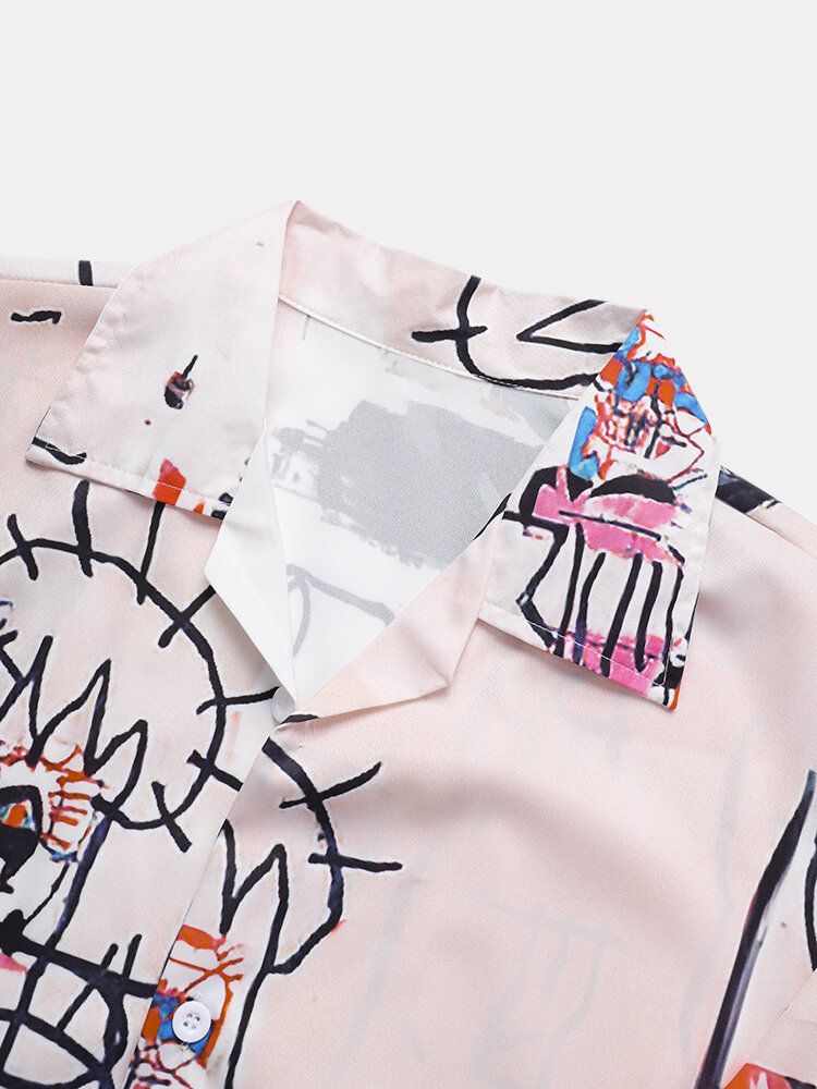 Camisas De Manga Corta Con Estampado De Graffiti Casual Para Hombre