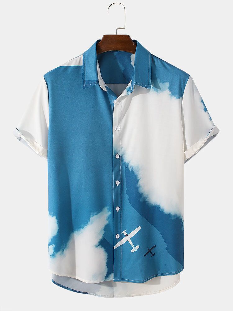 Camisas De Manga Corta Con Estampado De Nubes Y Cielo Informal Para Hombre