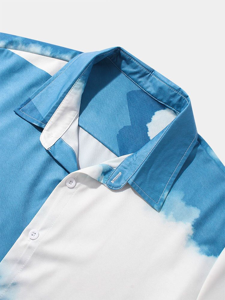 Camisas De Manga Corta Con Estampado De Nubes Y Cielo Informal Para Hombre