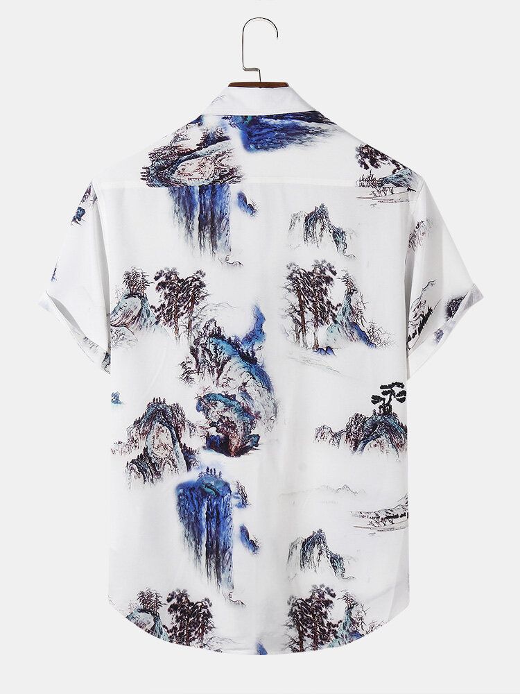 Camisas De Manga Corta Con Estampado De Paisaje Informal Para Hombre