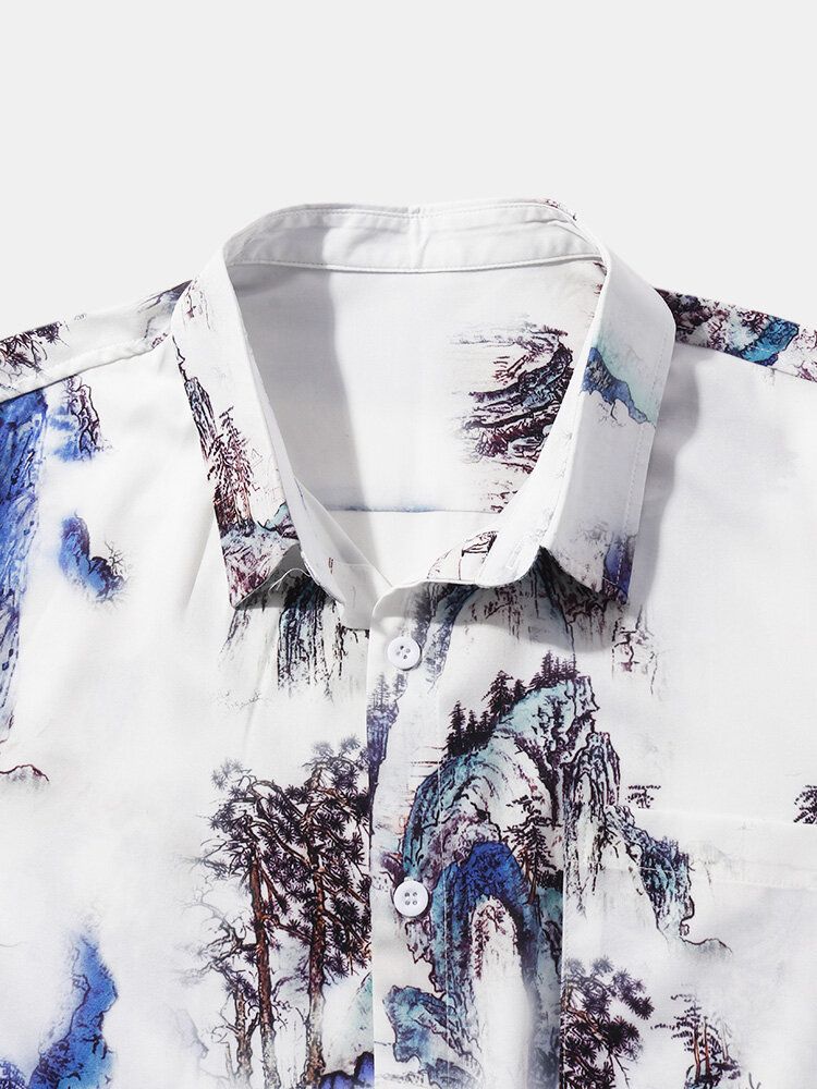 Camisas De Manga Corta Con Estampado De Paisaje Informal Para Hombre