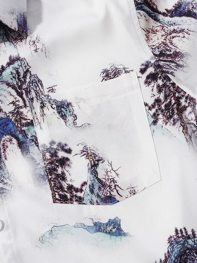 Camisas De Manga Corta Con Estampado De Paisaje Informal Para Hombre