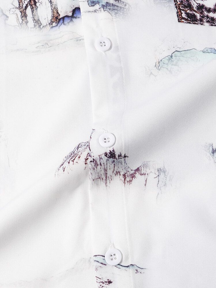 Camisas De Manga Corta Con Estampado De Paisaje Informal Para Hombre