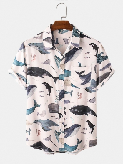 Camisas De Manga Corta Con Estampado De Tiburón Marino Informal Para Hombre