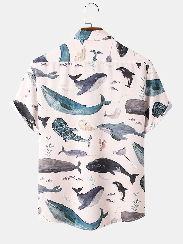 Camisas De Manga Corta Con Estampado De Tiburón Marino Informal Para Hombre