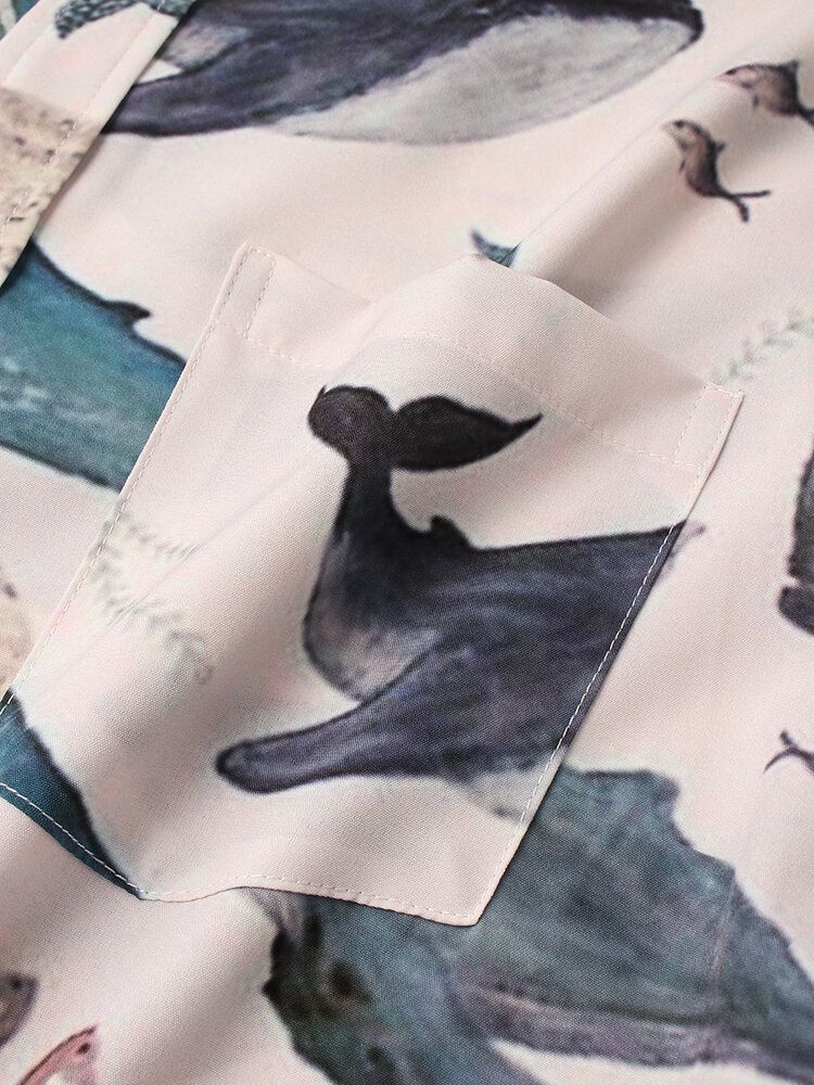 Camisas De Manga Corta Con Estampado De Tiburón Marino Informal Para Hombre