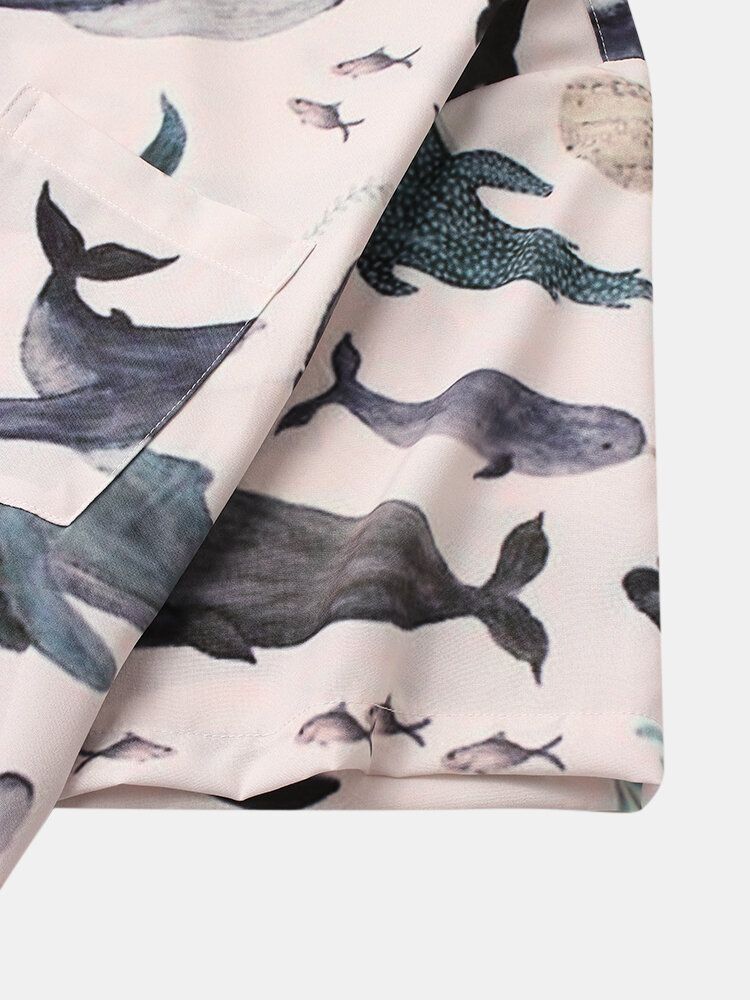 Camisas De Manga Corta Con Estampado De Tiburón Marino Informal Para Hombre