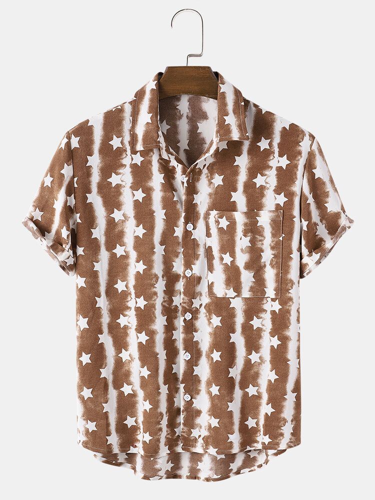 Camisas De Manga Corta Con Estrella De Cinco Puntos De Vacaciones Informales Para Hombre