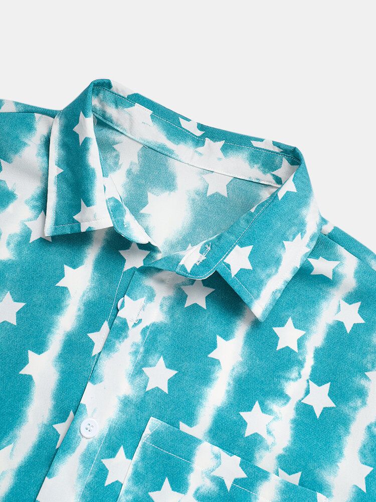 Camisas De Manga Corta Con Estrella De Cinco Puntos De Vacaciones Informales Para Hombre