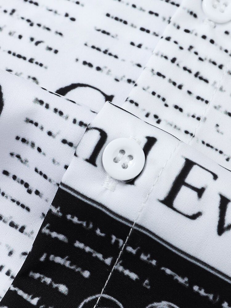 Camisas De Manga Corta Con Solapa Con Estampado De Letras Y Figuras Vintage Para Hombre