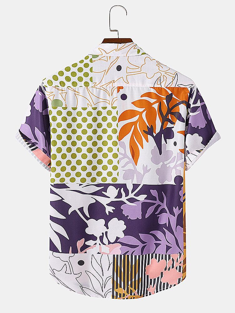 Camisas De Manga Corta Con Solapa Navideña Con Estampado De Lunares Y Plantas Para Hombre