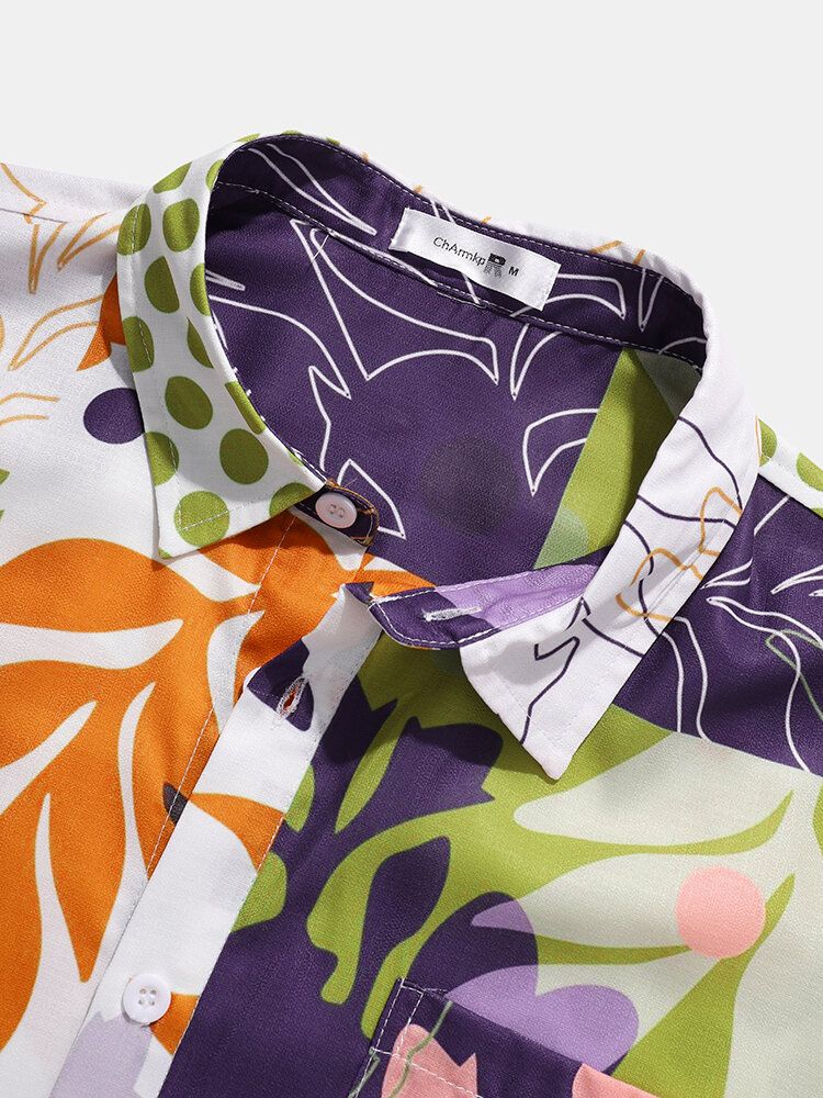 Camisas De Manga Corta Con Solapa Navideña Con Estampado De Lunares Y Plantas Para Hombre