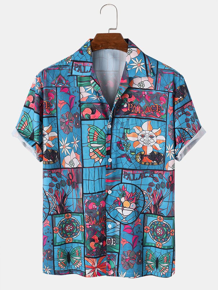 Camisas De Manga Corta Con Solapa Y Estampado De Flores Vintage Para Hombre