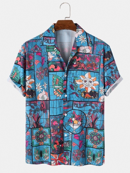 Camisas De Manga Corta Con Solapa Y Estampado De Flores Vintage Para Hombre