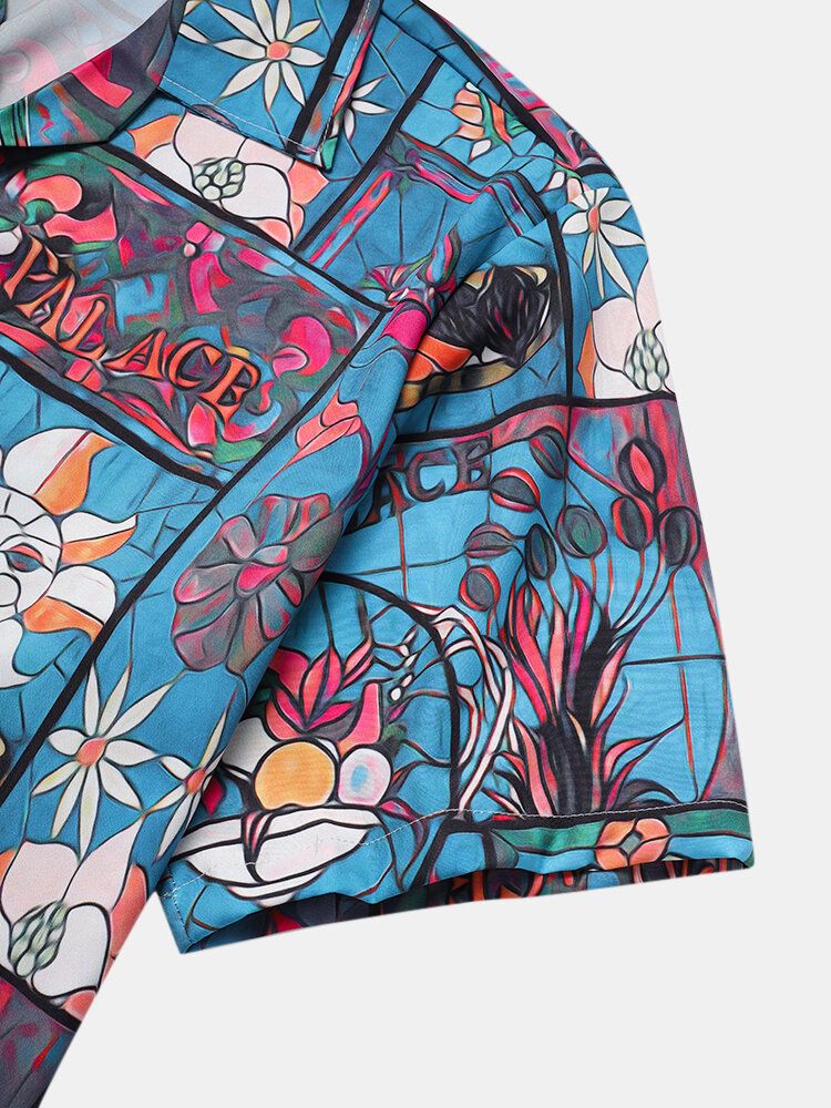 Camisas De Manga Corta Con Solapa Y Estampado De Flores Vintage Para Hombre