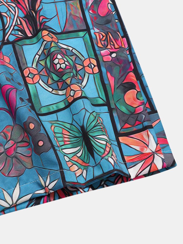 Camisas De Manga Corta Con Solapa Y Estampado De Flores Vintage Para Hombre