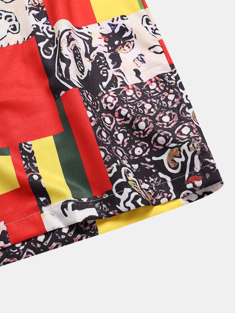 Camisas De Manga Corta Con Solapa Y Estampado De Mezcla De Colores Para Hombre