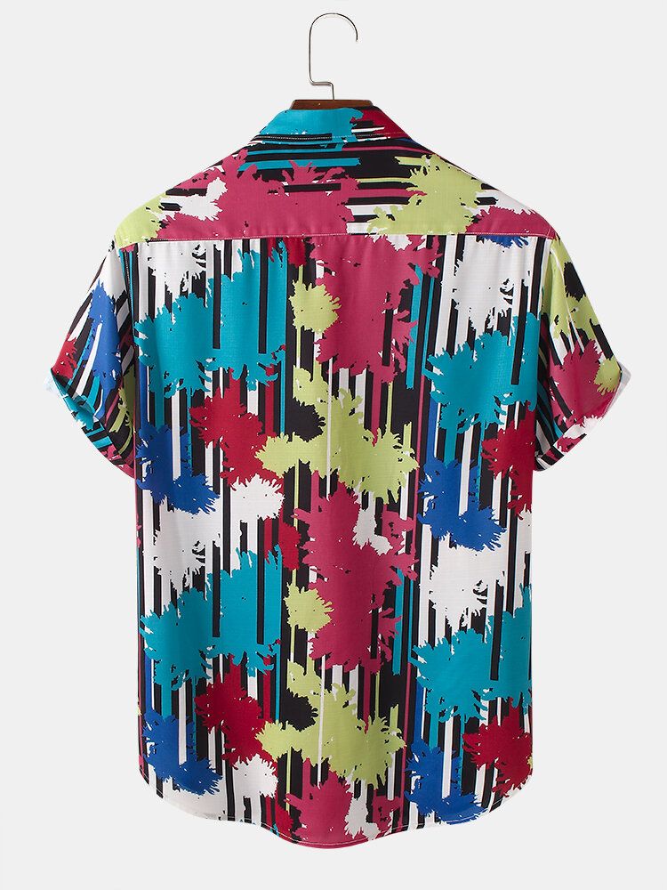 Camisas De Manga Corta Con Solapa Y Rayas Abstractas Para Hombre