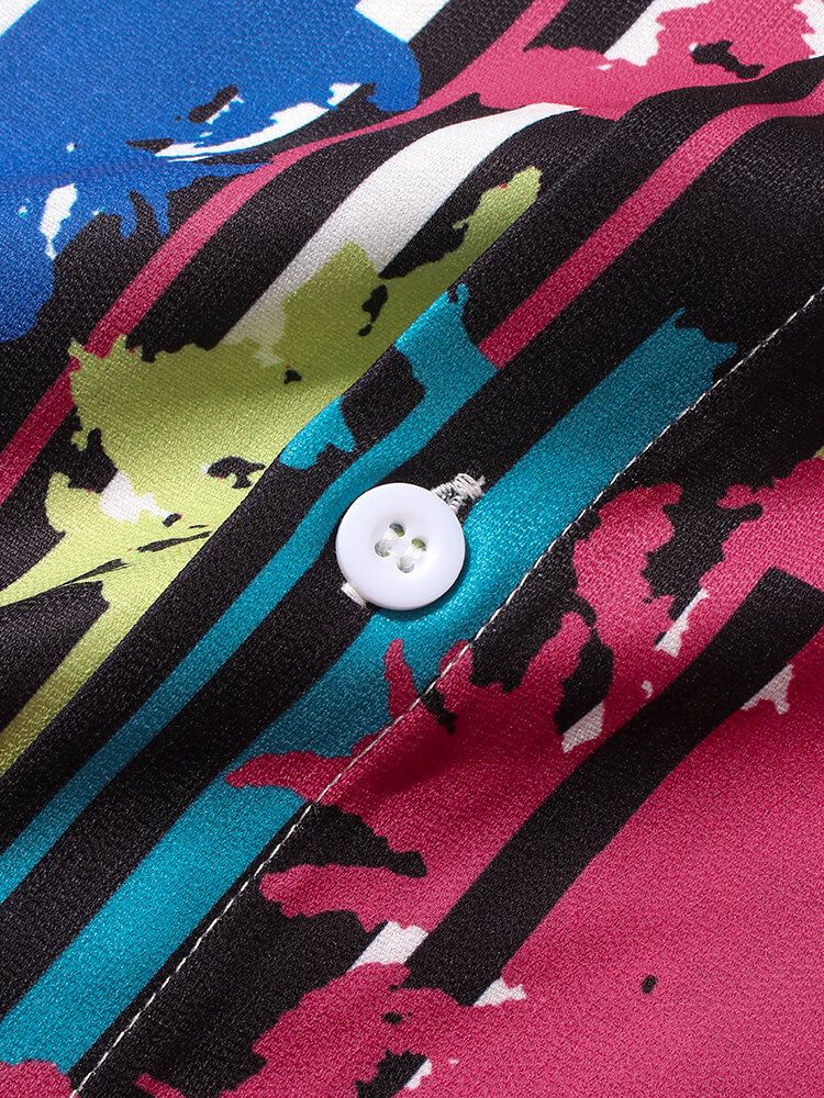 Camisas De Manga Corta Con Solapa Y Rayas Abstractas Para Hombre