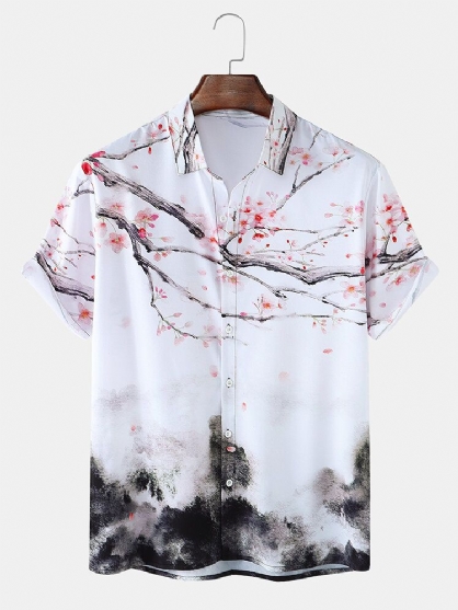 Camisas De Manga Corta De Estilo Nacional Con Estampado De Pintura China Para Hombre