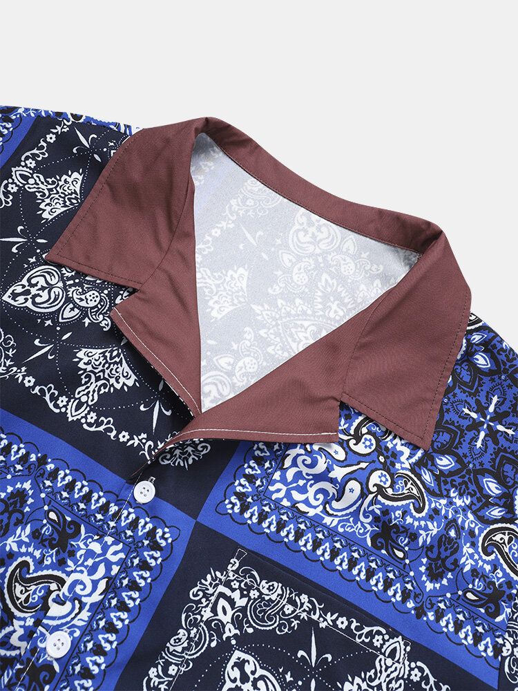 Camisas De Manga Corta Étnicas Con Estampado Barroco Para Hombre