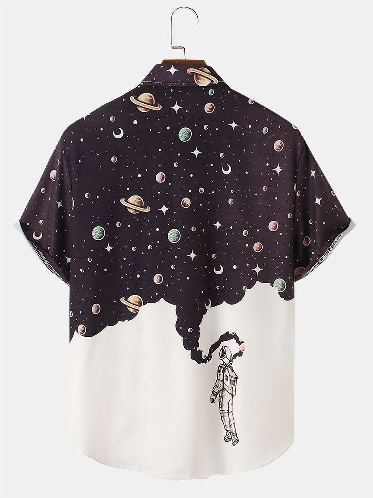 Camisas De Manga Corta De Muy Buen Gusto Con Estampado De Astronauta Con Patrón De Galaxia Para Hombre