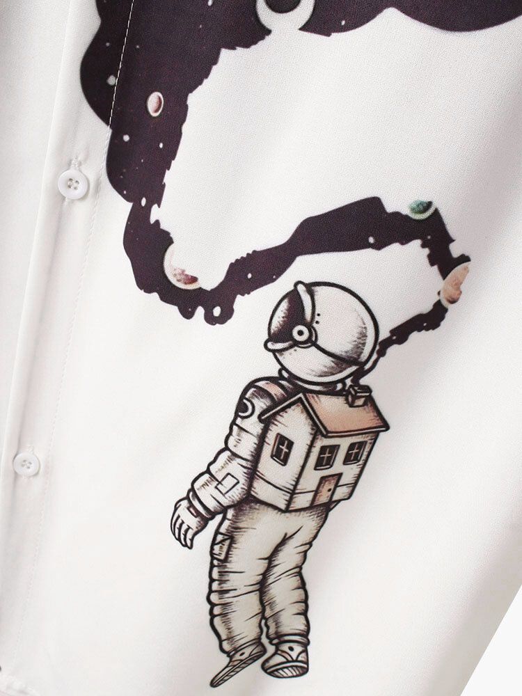 Camisas De Manga Corta De Muy Buen Gusto Con Estampado De Astronauta Con Patrón De Galaxia Para Hombre