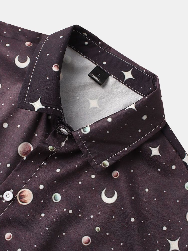 Camisas De Manga Corta De Muy Buen Gusto Con Estampado De Astronauta Con Patrón De Galaxia Para Hombre