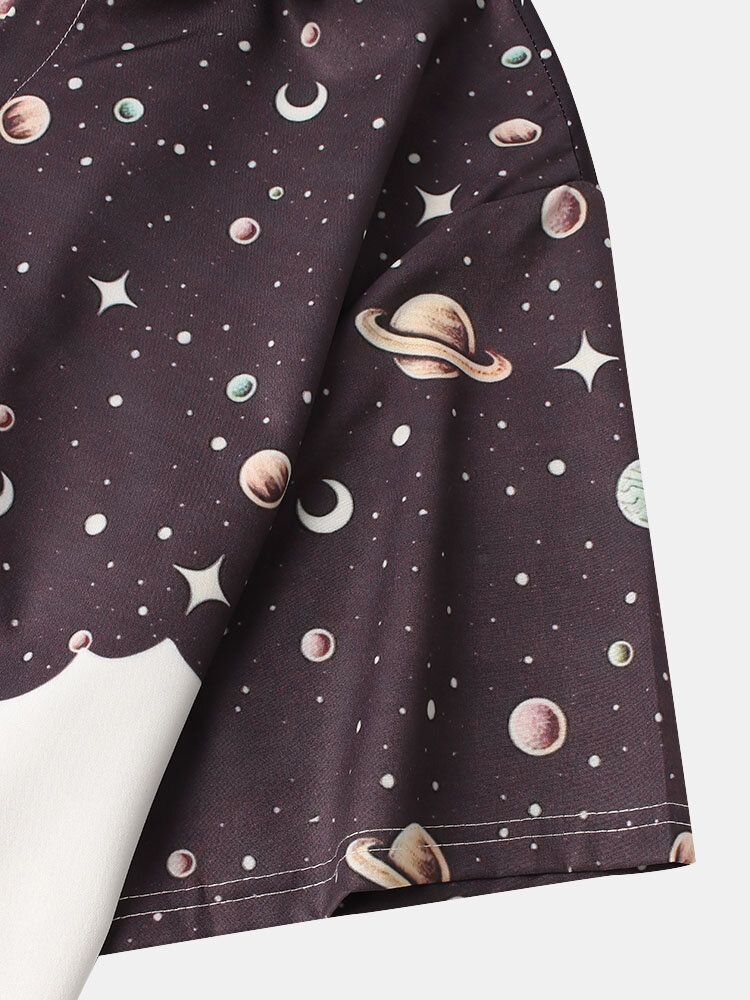 Camisas De Manga Corta De Muy Buen Gusto Con Estampado De Astronauta Con Patrón De Galaxia Para Hombre