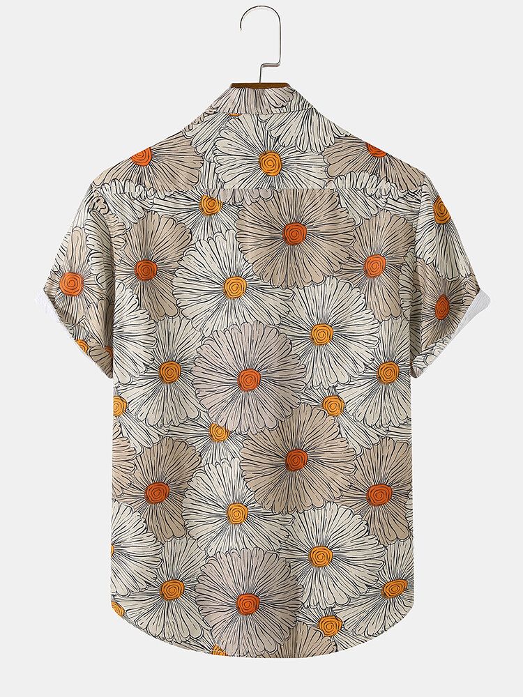 Camisas De Manga Corta Navideñas Con Bolsillo En El Pecho Y Estampado Floral Para Hombre