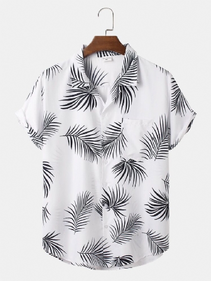 Camisas De Manga Corta Tropicales Con Estampado De Hojas De Arce Para Hombre