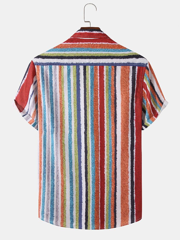 Camisas De Manga Corta De Vacaciones Con Botones A Rayas De Colores Para Hombre