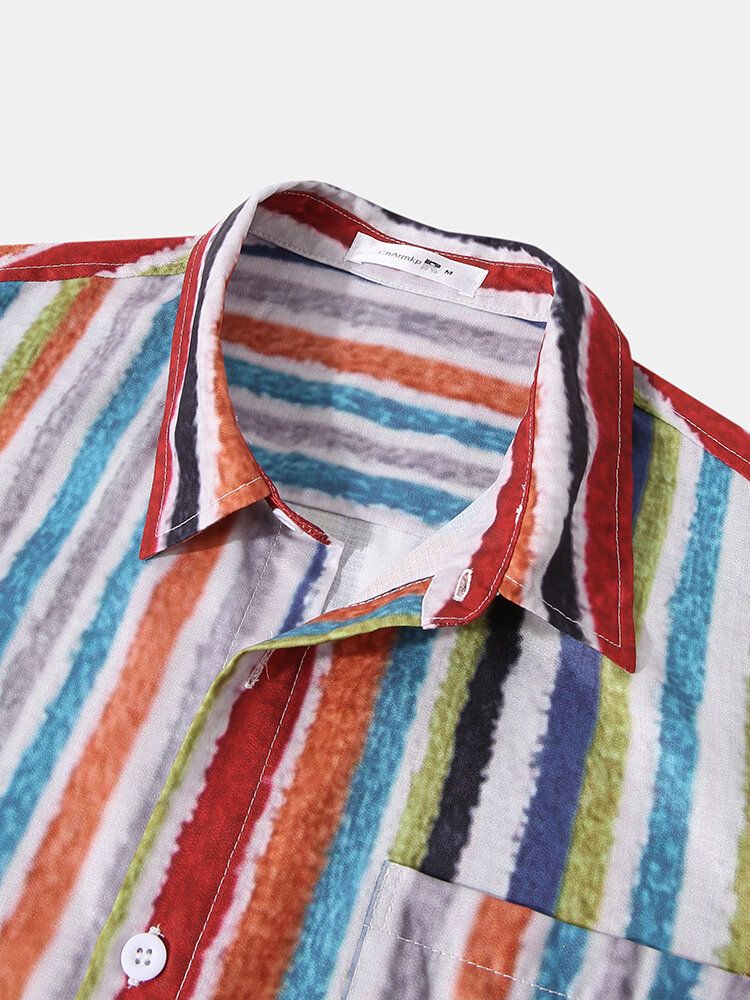 Camisas De Manga Corta De Vacaciones Con Botones A Rayas De Colores Para Hombre