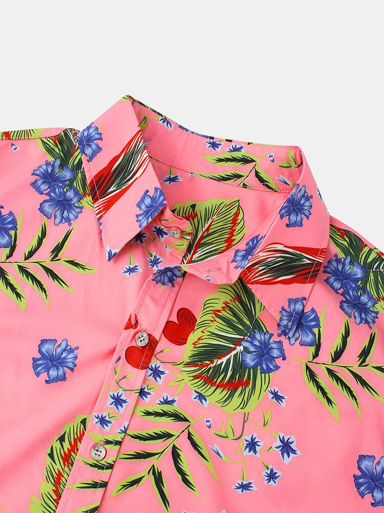 Camisas De Manga Corta De Vacaciones Informales Ligeras Con Estampado De Hojas Y Flores Para Hombre