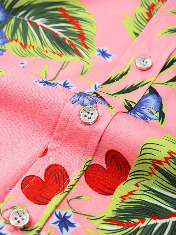 Camisas De Manga Corta De Vacaciones Informales Ligeras Con Estampado De Hojas Y Flores Para Hombre