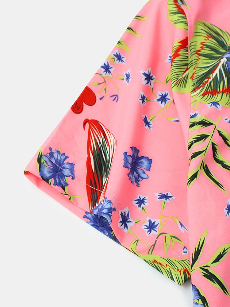 Camisas De Manga Corta De Vacaciones Informales Ligeras Con Estampado De Hojas Y Flores Para Hombre